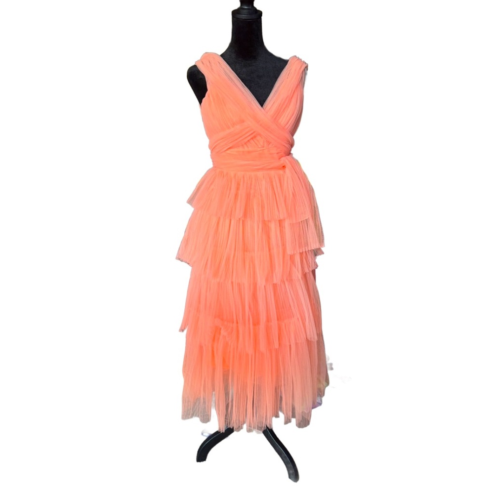 🆕Mac Duggal Elegant Layered Tulle Dress Peach / coral Sz 2